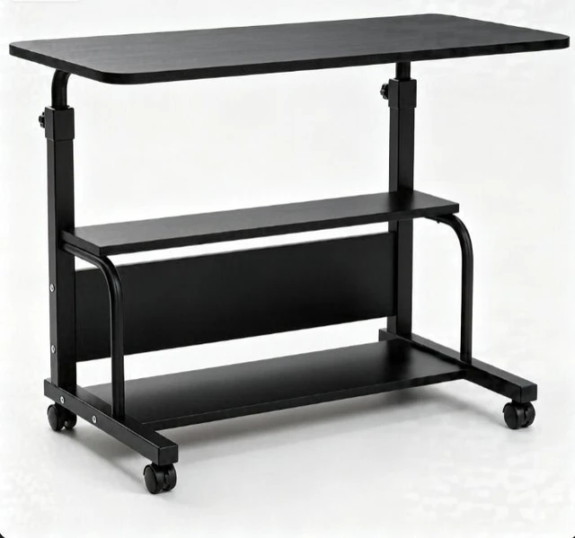 Main image of Height Adjustable Rolling Computer Desk, Mobile Laptop Table with Storage Shelves & Lockable Wheels, Portable Standing Desk for Home Office