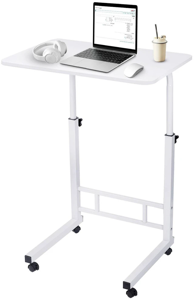 Main image of Height Adjustable Rolling Computer Desk, Mobile Laptop Table with Detachable Storage Shelves & Lockable Wheels, Sit Stand Portable Workstation for Home Office Bedroom Sofa