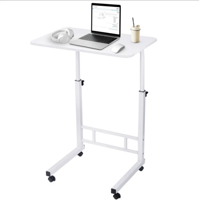 Alt view image 4 of 7 - Height Adjustable Rolling Computer Desk, Mobile Laptop Table with Detachable Storage Shelves & Lockable Wheels, Sit Stand Portable Workstation for Home Office Bedroom Sofa