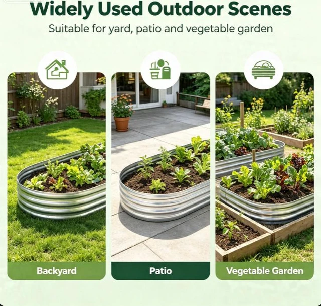 Alt view image 7 of 7 - Galvanized Metal Raised Garden Bed, 4ft L × 2ft W ×1ft H Oval Raised Planter Box, 0.78mm Thick Corrugated Steel Garden Planter for Vegetables Herbs Flowers, Backyard Patio Yard