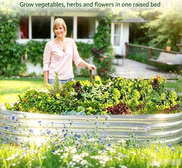 Alt view image 6 of 7 - Galvanized Metal Raised Garden Bed, 4ft L × 2ft W ×1ft H Oval Raised Planter Box, 0.78mm Thick Corrugated Steel Garden Planter for Vegetables Herbs Flowers, Backyard Patio Yard