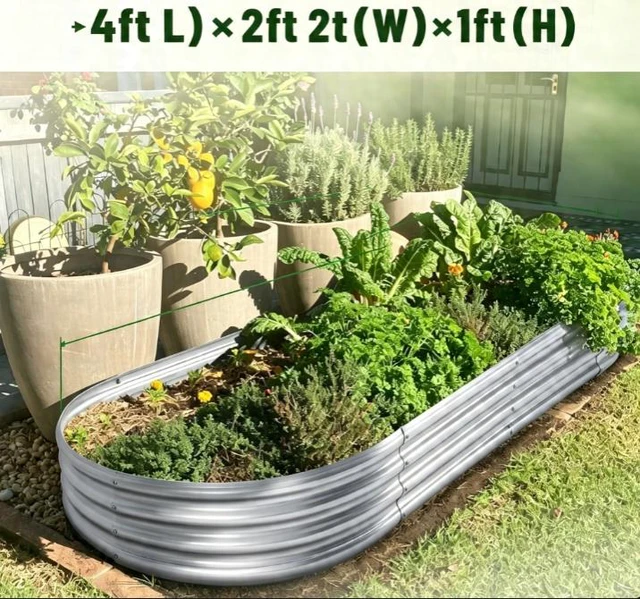 Alt view image 2 of 7 - Galvanized Metal Raised Garden Bed, 4ft L × 2ft W ×1ft H Oval Raised Planter Box, 0.78mm Thick Corrugated Steel Garden Planter for Vegetables Herbs Flowers, Backyard Patio Yard