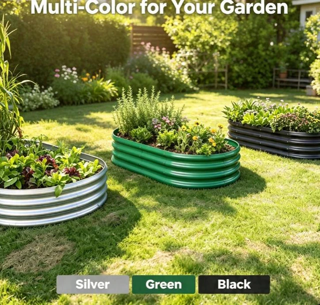 Alt view image 5 of 7 - Galvanized Metal Raised Garden Bed, 4ft L × 2ft W ×1ft H Oval Raised Planter Box, 0.78mm Thick Corrugated Steel Garden Planter for Vegetables Herbs Flowers, Backyard Patio Yard