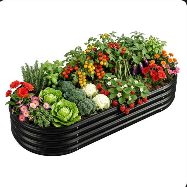 Main image of 4×2×1FT Oval Galvanized Raised Garden Bed, Metal Raised Planter Box for Outdoor Gardening, Deep Root Planter for Vegetables, Fruits, Herbs & Flowers