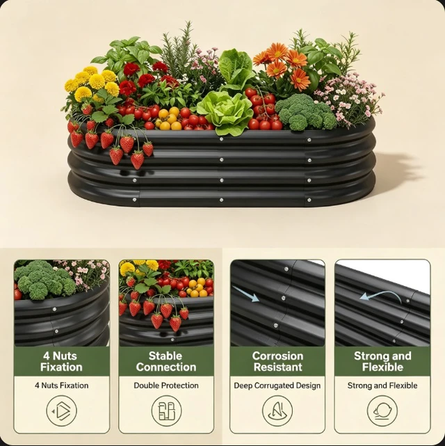 Alt view image 4 of 7 - 4×2×1FT Oval Galvanized Raised Garden Bed, Metal Raised Planter Box for Outdoor Gardening, Deep Root Planter for Vegetables, Fruits, Herbs & Flowers
