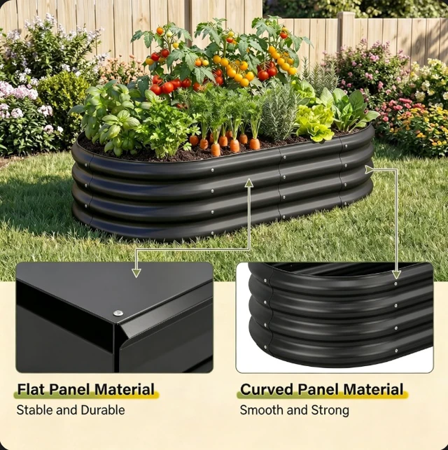 Alt view image 3 of 7 - 4×2×1FT Oval Galvanized Raised Garden Bed, Metal Raised Planter Box for Outdoor Gardening, Deep Root Planter for Vegetables, Fruits, Herbs & Flowers