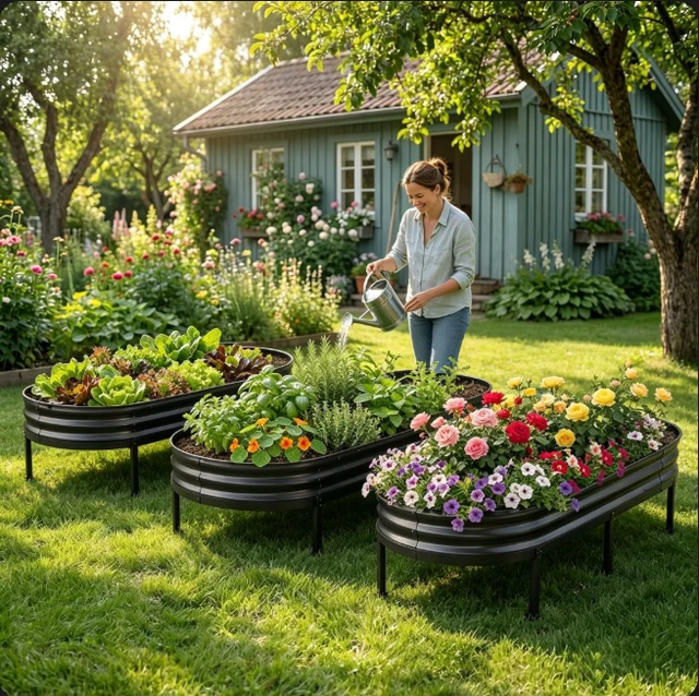 Alt view image 7 of 7 - 4×2×1FT Oval Galvanized Raised Garden Bed, Metal Raised Planter Box for Outdoor Gardening, Deep Root Planter for Vegetables, Fruits, Herbs & Flowers
