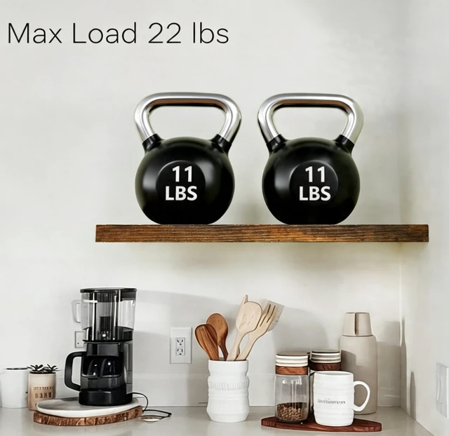 Alt view image 5 of 7 - Floating Wall Shelves Set of 4, Rustic Wood Wall Mounted Shelves with Metal Brackets, Max Load 22lbs, 15.7"×5.7" Display Storage Shelves for Bedroom, Kitchen, Bathroom, Living Room Decor