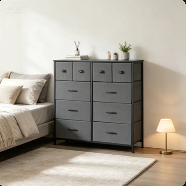 Alt view image 6 of 7 - 9 Drawer Dresser, Fabric Storage Chest of Drawers, Tall Dresser with Metal Frame for Bedroom Closet Living Room