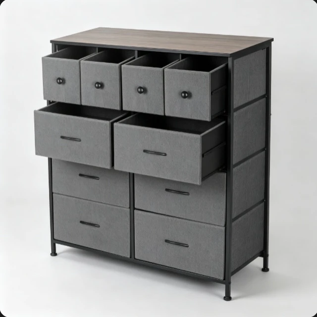 Alt view image 4 of 7 - 9 Drawer Dresser, Fabric Storage Chest of Drawers, Tall Dresser with Metal Frame for Bedroom Closet Living Room