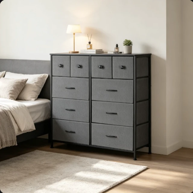 Alt view image 2 of 7 - 9 Drawer Dresser, Fabric Storage Chest of Drawers, Tall Dresser with Metal Frame for Bedroom Closet Living Room