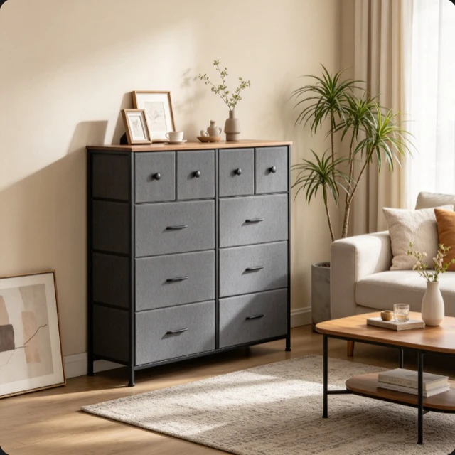 Alt view image 3 of 7 - 9 Drawer Dresser, Fabric Storage Chest of Drawers, Tall Dresser with Metal Frame for Bedroom Closet Living Room