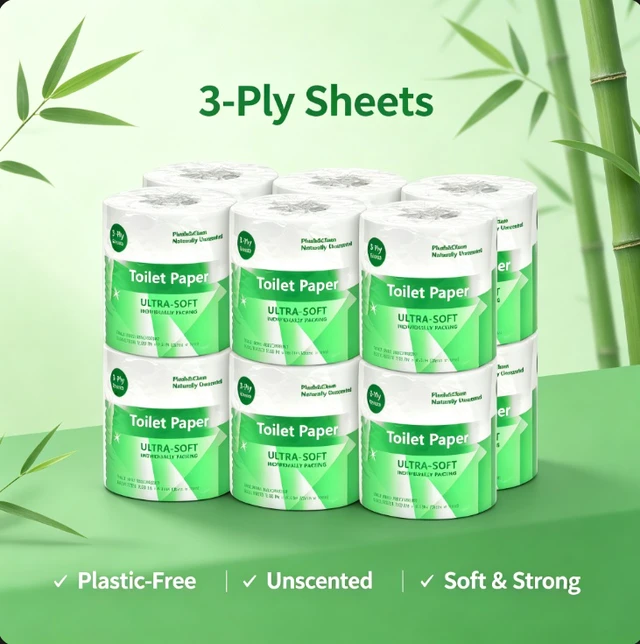 Alt view image 2 of 7 - `Bamboo Toilet Paper, 12 Rolls 3-Ply Ultra Soft Toilet Paper, 350 Sheets per Roll, Unscented Plastic-Free Eco-Friendly Bath Tissue for Bathroom`