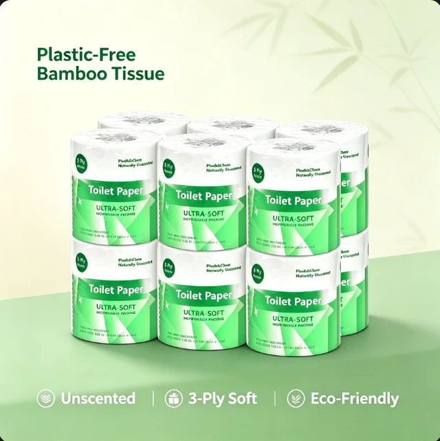 Alt view image 6 of 7 - `Bamboo Toilet Paper, 12 Rolls 3-Ply Ultra Soft Toilet Paper, 350 Sheets per Roll, Unscented Plastic-Free Eco-Friendly Bath Tissue for Bathroom`