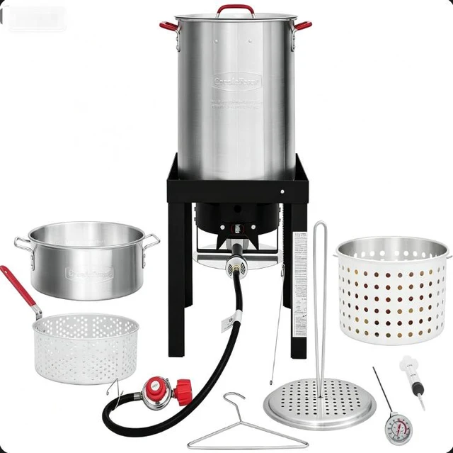 Main image of CreoleFeast TFK3001 30QT Turkey Fryer & 10QT Fish Fryer Boiler Steamer Kit, Propane Outdoor Deep Fryer Set with Burner Stand, Baskets, Thermometer & Marinade Injector