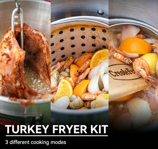 Alt view image 6 of 7 - CreoleFeast TFK3001 30QT Turkey Fryer & 10QT Fish Fryer Boiler Steamer Kit, Propane Outdoor Deep Fryer Set with Burner Stand, Baskets, Thermometer & Marinade Injector