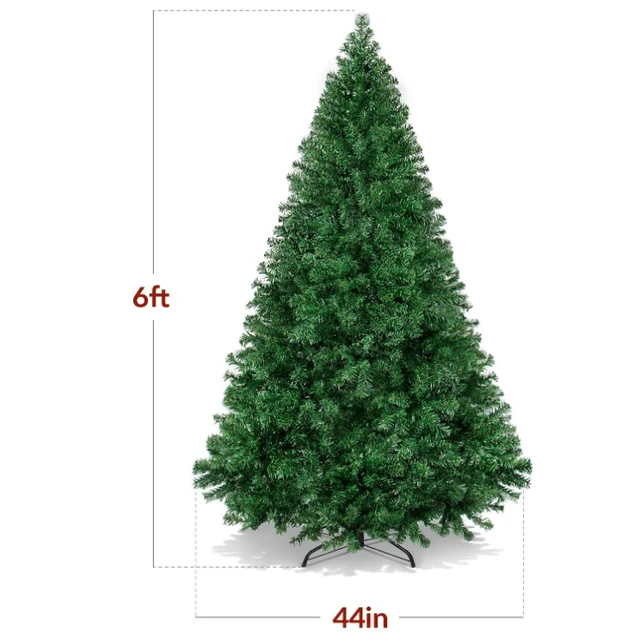Alt view image 2 of 7 - 6ft Artificial Christmas Tree, Unlit Full PVC Xmas Tree with Foldable Metal Stand, Indoor Holiday Decoration