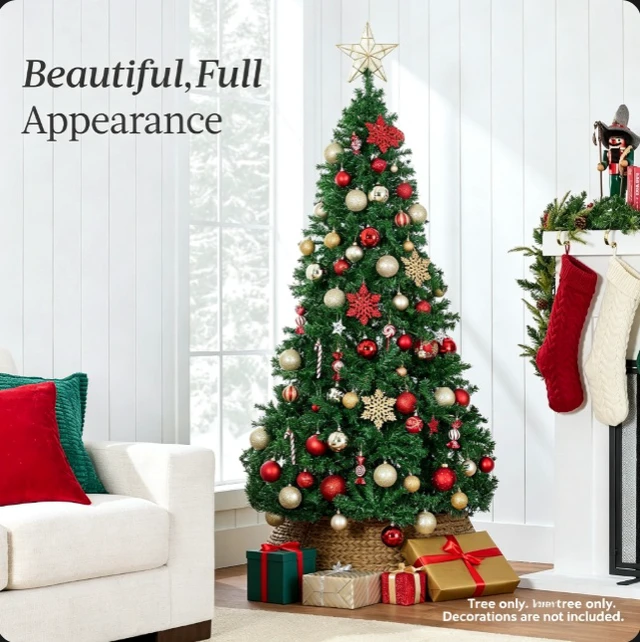 Alt view image 5 of 7 - 6ft Artificial Christmas Tree, Unlit Full PVC Xmas Tree with Foldable Metal Stand, Indoor Holiday Decoration