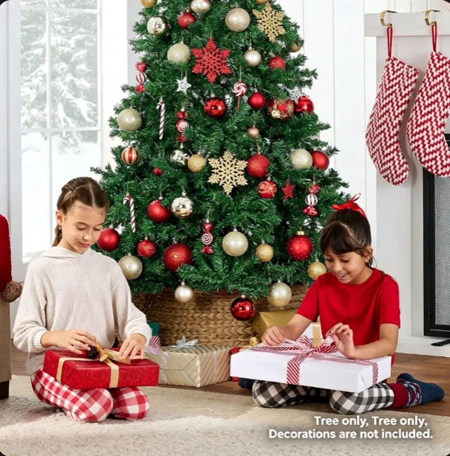 Alt view image 6 of 7 - 6ft Artificial Christmas Tree, Unlit Full PVC Xmas Tree with Foldable Metal Stand, Indoor Holiday Decoration