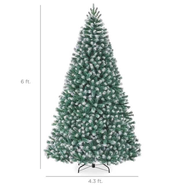 Alt view image 2 of 7 - 6ft Artificial Flocked Christmas Tree, Snow Covered Christmas Tree with 798 Branch Tips, Hinged PVC Branches & Metal Stand, Indoor Holiday Decoration