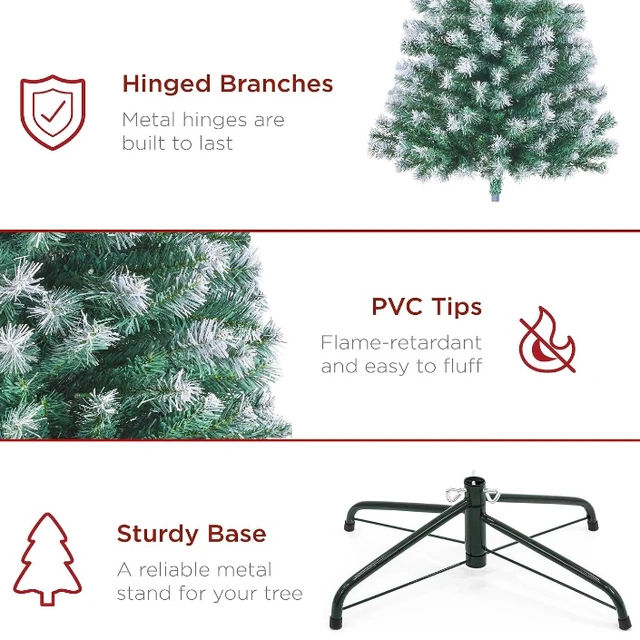 Alt view image 6 of 7 - 6ft Artificial Flocked Christmas Tree, Snow Covered Christmas Tree with 798 Branch Tips, Hinged PVC Branches & Metal Stand, Indoor Holiday Decoration
