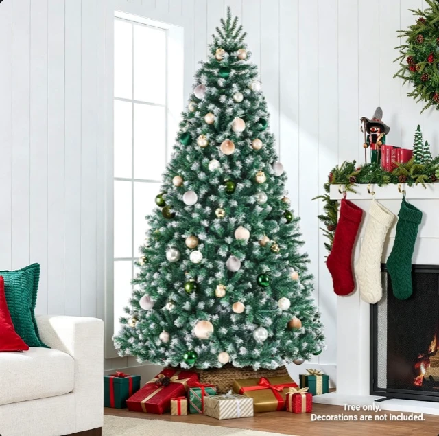 Alt view image 3 of 7 - 6ft Artificial Flocked Christmas Tree, Snow Covered Christmas Tree with 798 Branch Tips, Hinged PVC Branches & Metal Stand, Indoor Holiday Decoration