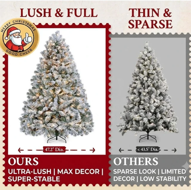 Alt view image 3 of 7 - 6ft Pre-lit Flocked Artificial Christmas Tree, Snow Covered Tree with 820 Branch Tips & 250 Warm White Lights, Hinged Branches & Metal Stand, Indoor Holiday Decor