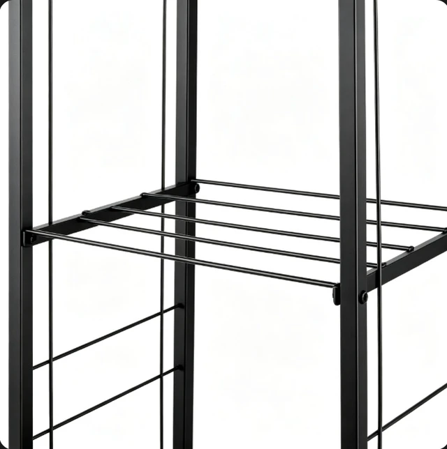 Alt view image 7 of 7 - Firewood Log Rack, Heavy Duty Wrought Iron Fireplace Wood Storage Holder, 2-Tier Firewood Stacking Stand with Hooks, Indoor Outdoor Black Firewood Rack for Fire Pit, Fireplace, Wood Stove
