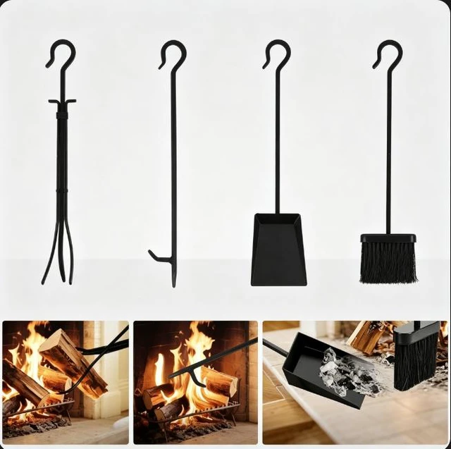 Alt view image 4 of 7 - Firewood Log Rack with 4 Pcs Fireplace Tools, 2 Tier Heavy Duty Metal Log Rack Firewood Storage Holder, Indoor Outdoor Fire Pit Wood Holder with Tongs, Poker, Shovel, Brush