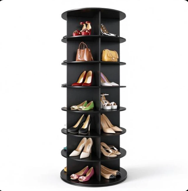 Alt view image 5 of 5 - 360° Rotating Shoe Rack Tower, 7-Tier Black PVC Panel Spinning Shoe Organizer, Vertical Revolving Shoe Storage Carousel for Entryway Closet