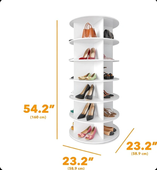 Alt view image 5 of 6 - 6-Tier White Rotating Shoe Rack, 360° Spinning Shoe Storage Tower, Vertical Organizer for Shoes, Bags, Closet, Entryway & Bedroom