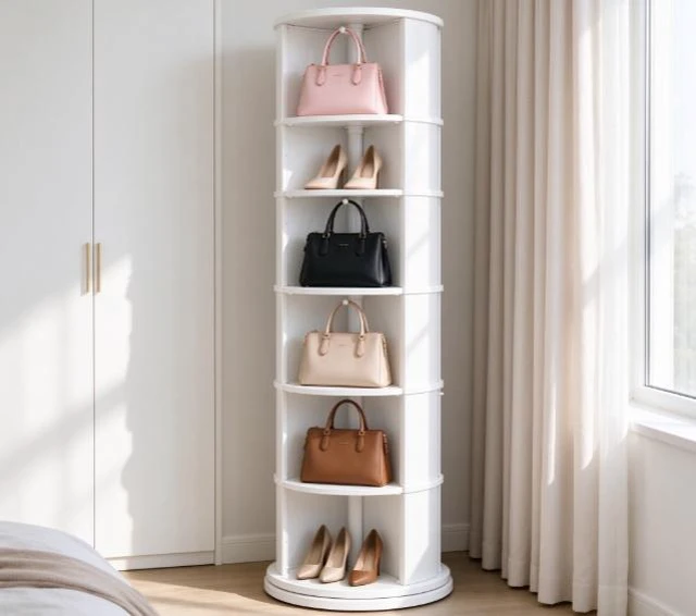 Alt view image 6 of 6 - 6-Tier White Rotating Shoe Rack, 360° Spinning Shoe Storage Tower, Vertical Organizer for Shoes, Bags, Closet, Entryway & Bedroom