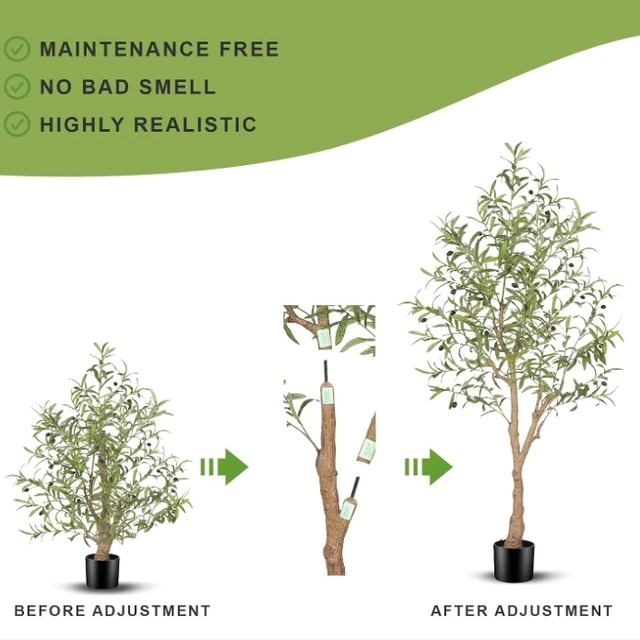 Alt view image 4 of 7 - 5FT Artificial Olive Tree, Faux Olive Tree with Realistic Fruits & Adjustable Branches, Potted Fake Olive Plant for Indoor Living Room Entryway Office Home Decor