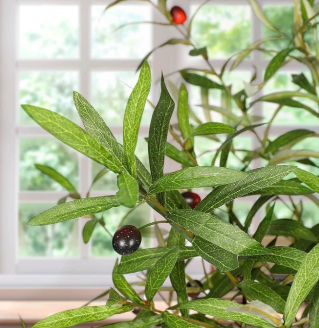 Alt view image 3 of 7 - 5FT Artificial Olive Tree, Faux Olive Tree with Realistic Fruits & Adjustable Branches, Potted Fake Olive Plant for Indoor Living Room Entryway Office Home Decor