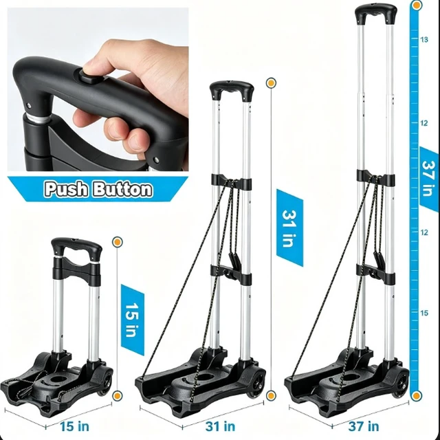 Alt view image 6 of 7 - Folding Hand Truck, 110 LB Capacity Portable Luggage Cart with Telescoping Handle, Collapsible Dolly with Elastic Ropes for Moving, Shopping, Travel, Office
