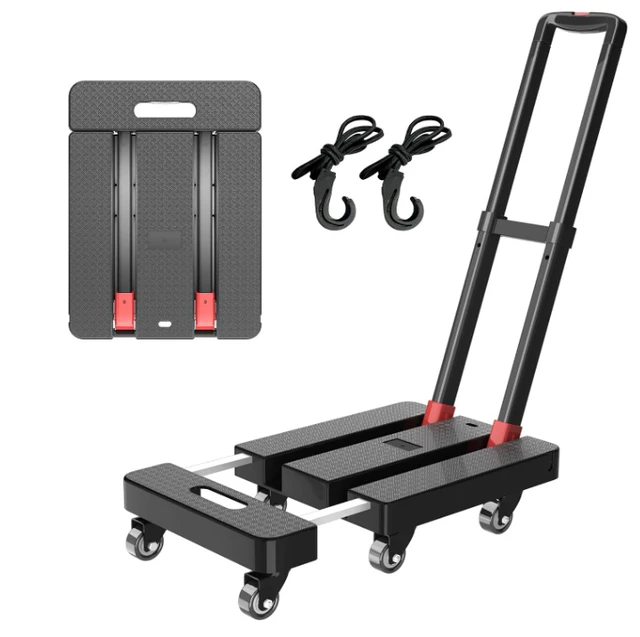 Alt view image 2 of 7 - Folding Hand Truck, 500 LB Capacity Foldable Luggage Cart with Extendable Base, 3-Level Adjustable Handle, 6 Swivel Caster Wheels, Portable Dolly Cart for Warehouse, Moving, Delivery