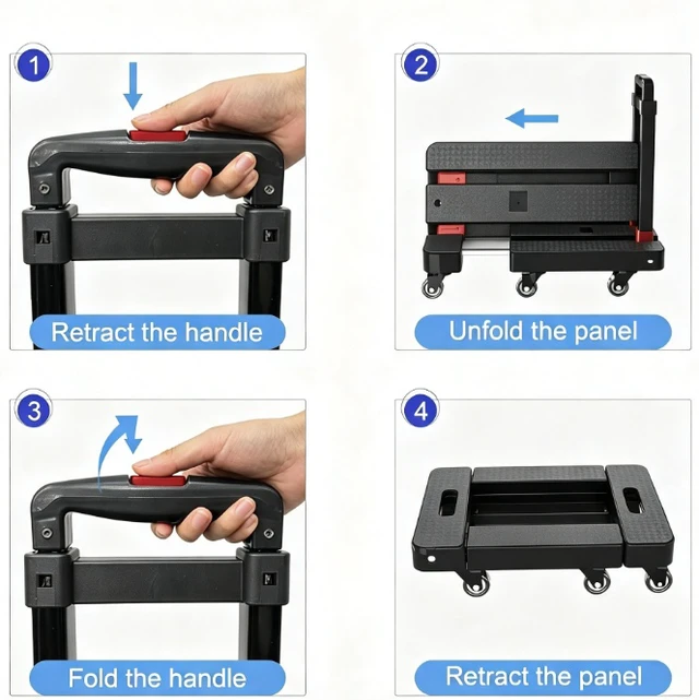 Alt view image 7 of 7 - Folding Hand Truck, 500 LB Capacity Foldable Luggage Cart with Extendable Base, 3-Level Adjustable Handle, 6 Swivel Caster Wheels, Portable Dolly Cart for Warehouse, Moving, Delivery