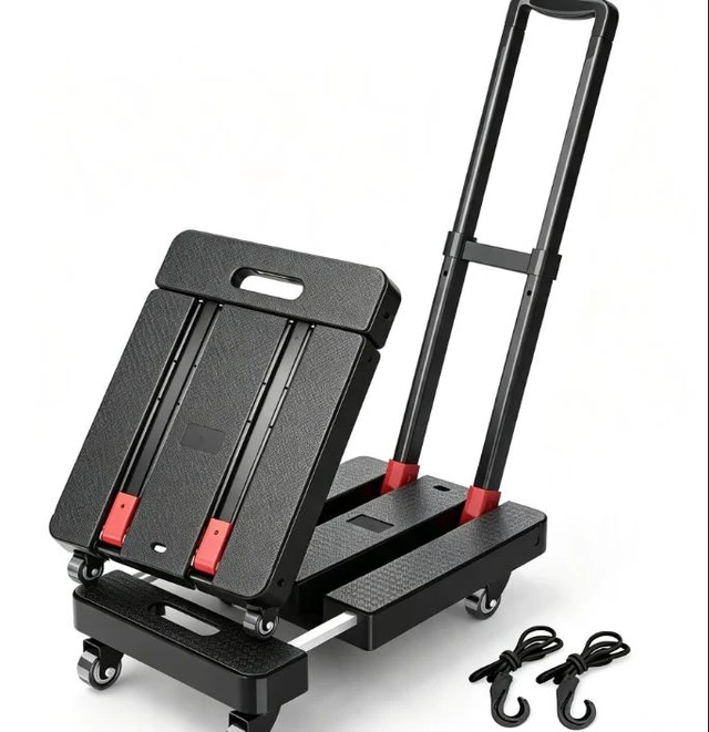 Main image of Folding Hand Truck, 500 LB Capacity Foldable Luggage Cart with Extendable Base, 3-Level Adjustable Handle, 6 Swivel Caster Wheels, Portable Dolly Cart for Warehouse, Moving, Delivery