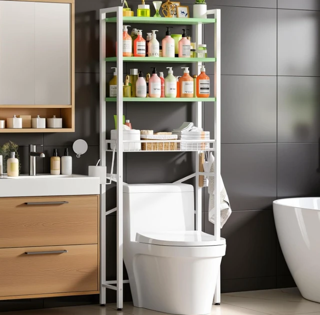 Alt view image 2 of 5 - Over The Toilet Storage Rack Adjustable Height Bathroom Space Saver Organizer Shelf for Bathroom Laundry Room Balcony