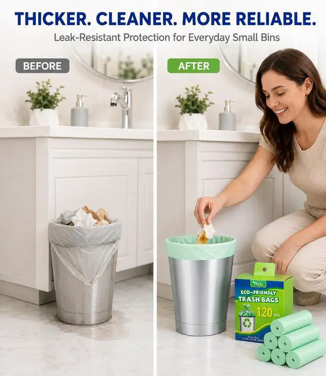 Alt view image 2 of 7 - 1.2 Gallon Small Trash Bags Mini Garbage Bags - 150 Count Unscented | Leak-Resistant and Tear-Resistant Odor Control for Bedroom Office Bathroom Small Wastebaskets 4.5L Bin Liners