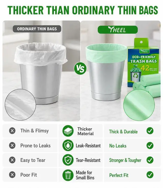 Alt view image 4 of 7 - 1.2 Gallon Small Trash Bags Mini Garbage Bags - 150 Count Unscented | Leak-Resistant and Tear-Resistant Odor Control for Bedroom Office Bathroom Small Wastebaskets 4.5L Bin Liners