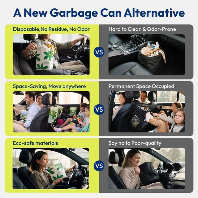 Alt view image 2 of 7 - Disposable Car Garbage Bin Bags, Vomit Trash Bags made with Recycled HDPE for Boat, Plane, Travel, Camping, Bedroom, Study Room, Office and Car, 20 pcs