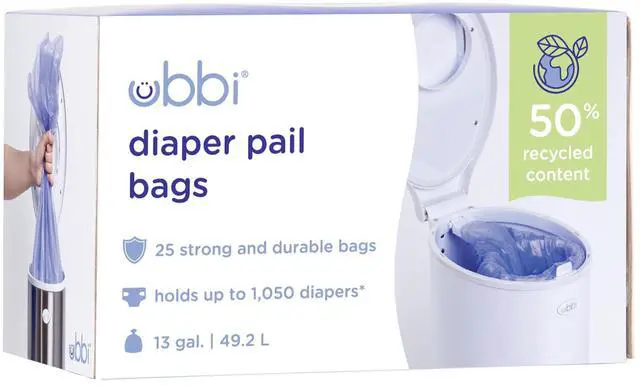 Main image of Diaper Pail Plastic Bags, 13-Gallon Capacity, Single Pack, 25 Count | Disposable Baby Waste Bags, Made from 50% Recycled Material, Each Bag Holds Up To 50 Newborn Diapers