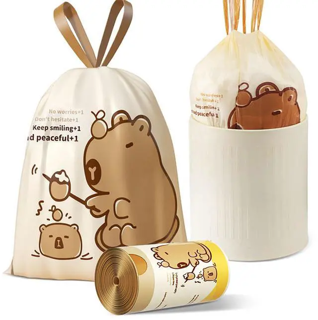 Main image of 8 Gallon Trash Bags with Capybara Printed, Drawstring | Medium Garbage Bags, Tear-Resistant & Leak-Proof, Kitchen/Office Trash Can Liners, Secure Tie, 50 Counts