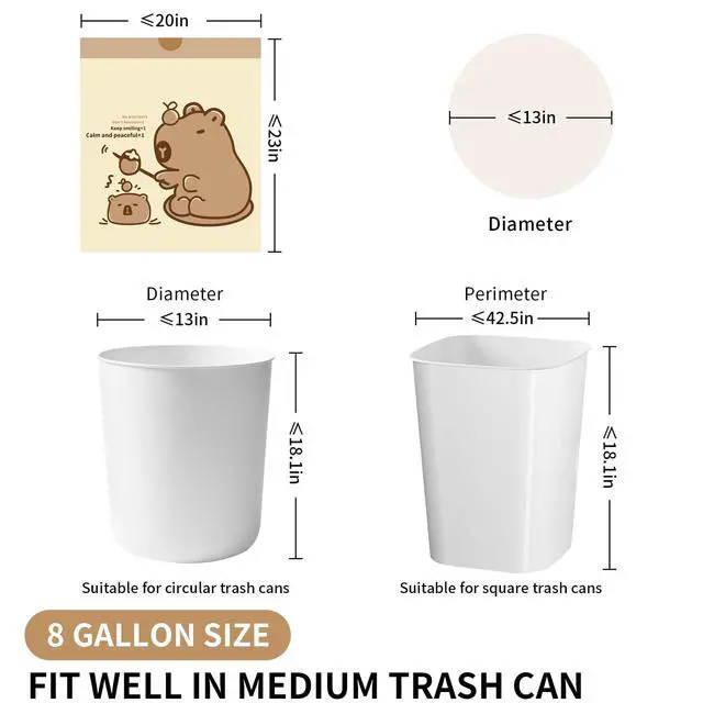 Alt view image 2 of 6 - 8 Gallon Trash Bags with Capybara Printed, Drawstring | Medium Garbage Bags, Tear-Resistant & Leak-Proof, Kitchen/Office Trash Can Liners, Secure Tie, 50 Counts