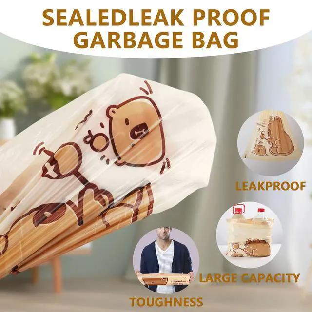 Alt view image 5 of 6 - 8 Gallon Trash Bags with Capybara Printed, Drawstring | Medium Garbage Bags, Tear-Resistant & Leak-Proof, Kitchen/Office Trash Can Liners, Secure Tie, 50 Counts