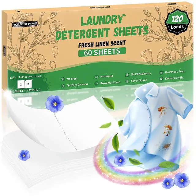 Main image of Laundry Detergent Sheets - Fresh Linen 120 Loads Laundry Sheets Detergent, Bulk Travel Laundry Detergent Eco Friendly & Hypoallergenic Natural Detergent Sheets Strips Laundry Soap Sheets