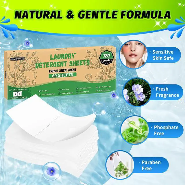 Alt view image 3 of 7 - Laundry Detergent Sheets - Fresh Linen 120 Loads Laundry Sheets Detergent, Bulk Travel Laundry Detergent Eco Friendly & Hypoallergenic Natural Detergent Sheets Strips Laundry Soap Sheets