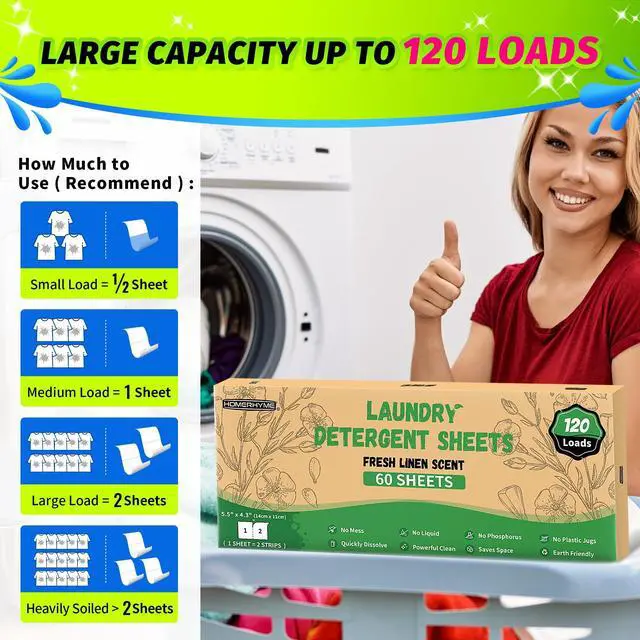 Alt view image 4 of 7 - Laundry Detergent Sheets - Fresh Linen 120 Loads Laundry Sheets Detergent, Bulk Travel Laundry Detergent Eco Friendly & Hypoallergenic Natural Detergent Sheets Strips Laundry Soap Sheets