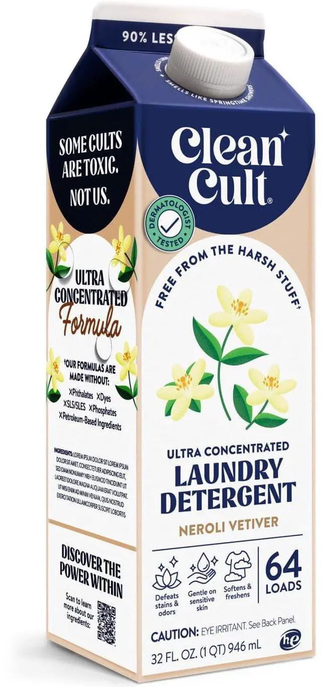 Main image of Ultra Concentrated Liquid Laundry Detergent, 64 loads (32 oz), Long Lasting Scent, 90% Less Plastic, No Harsh Chemicals, Neroli Vetiver, Defeats Stains & Odors, HE/Standard Compatible